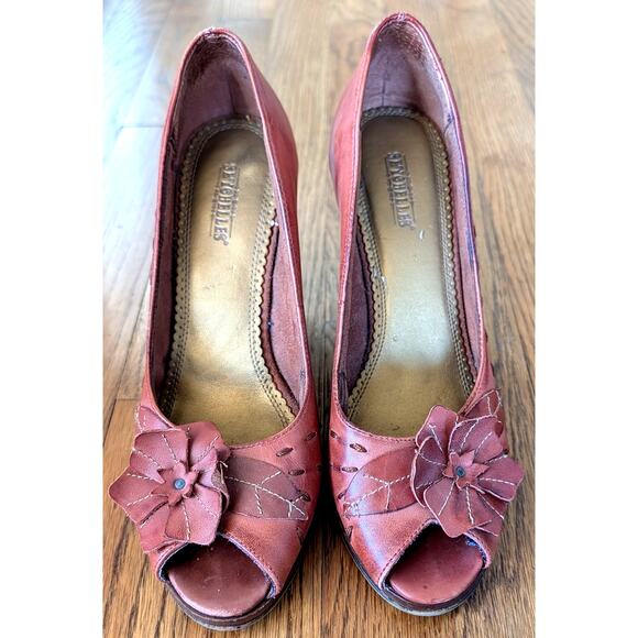 Seychelles Memory Lane Leather Vintage Style Peep Toe Flower Block Heel Size 9 - Picture 7 of 10